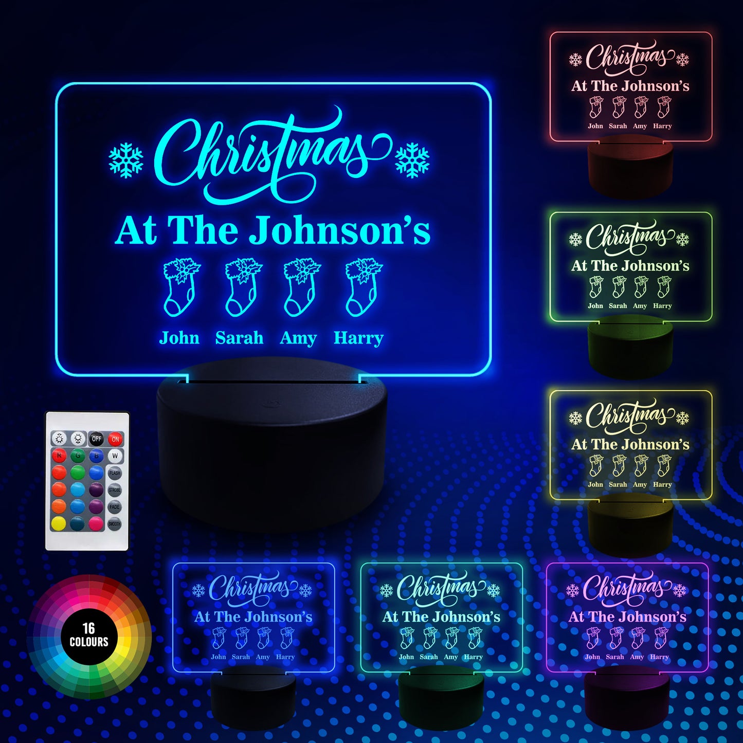 Personalised Family Christmas Neon LED Plauqe Light Up Sign Gift