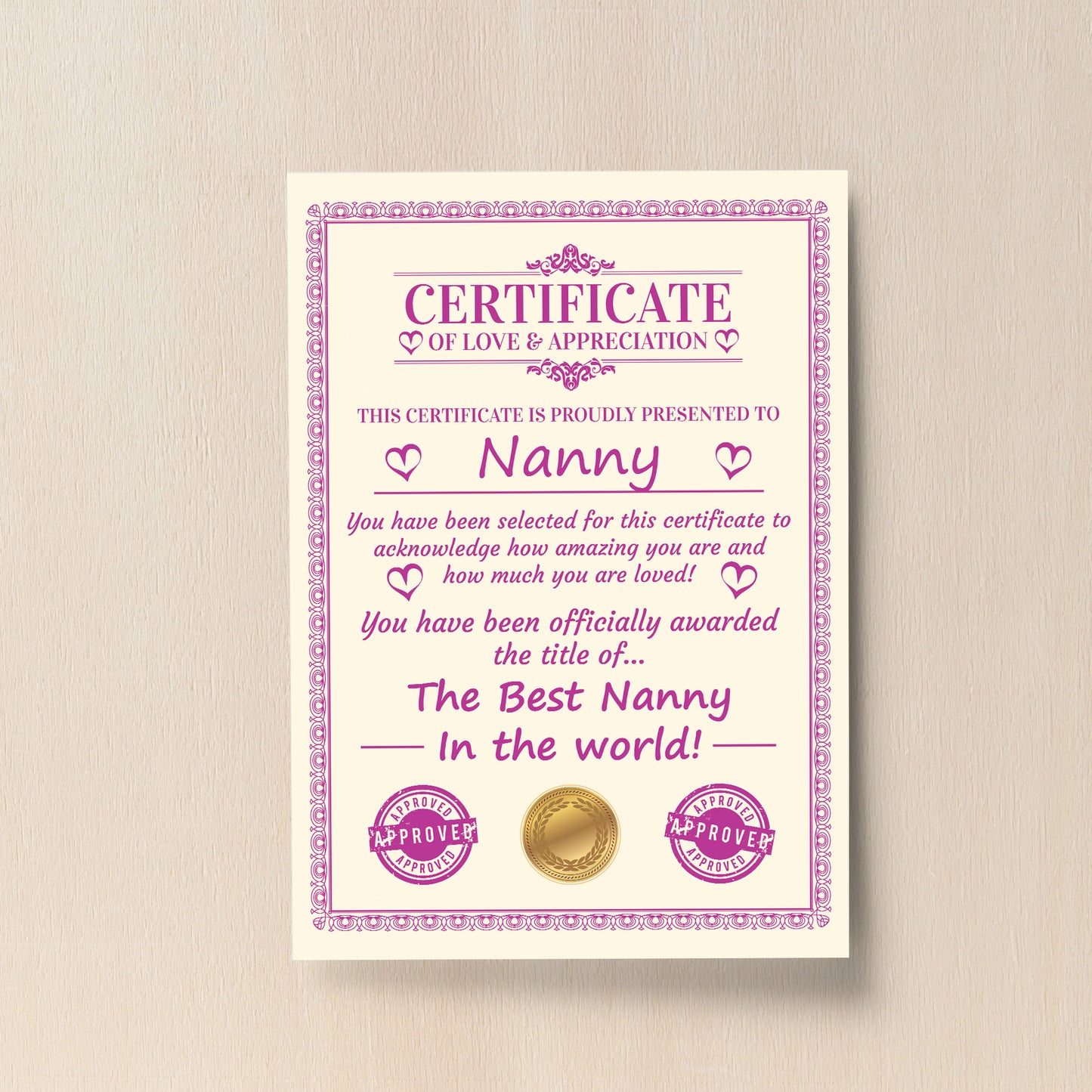 Nanny Gift Birthday Christmas Gift Present Nanny A4 Certificate