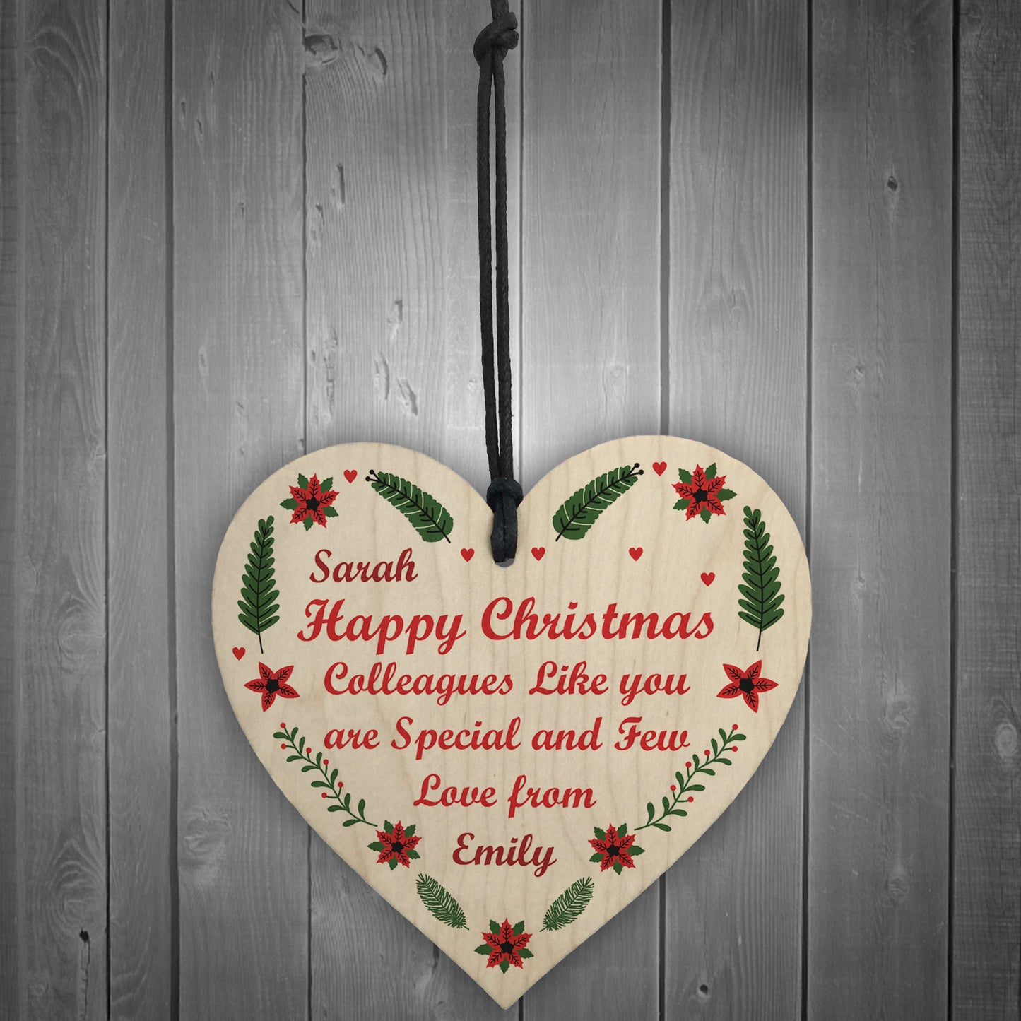 Christmas Personalised Gift For Colleague Wood Heart Tree Decor