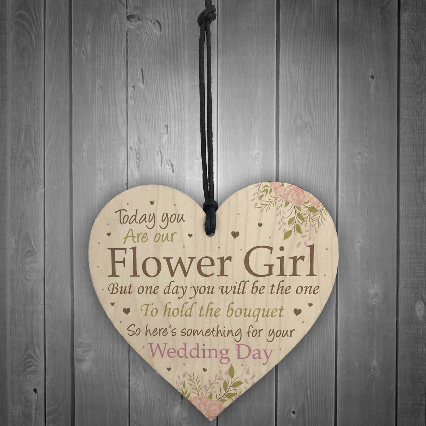 Flower Girl Wedding Gift Thank You Wooden Heart Bouquet Decor