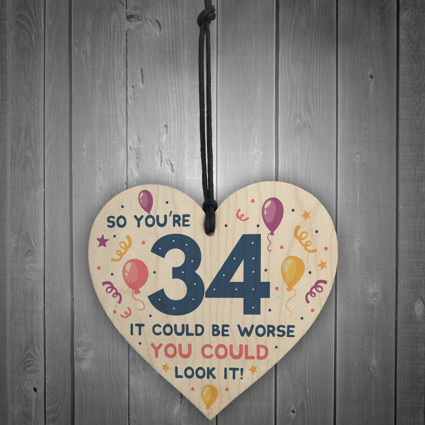 Novelty 34th Birthday Gifts Wood Heart Sign Funny Present