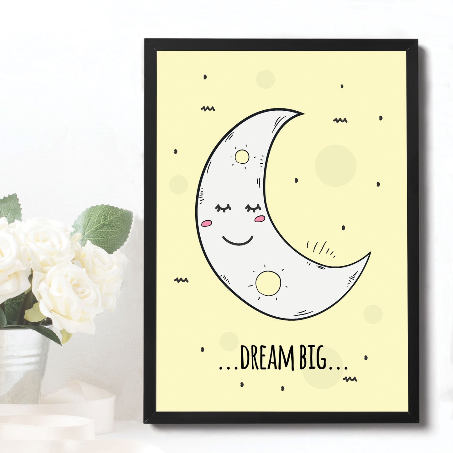 Yellow Nursery Print Framed DREAM BIG Nursery Quote Print