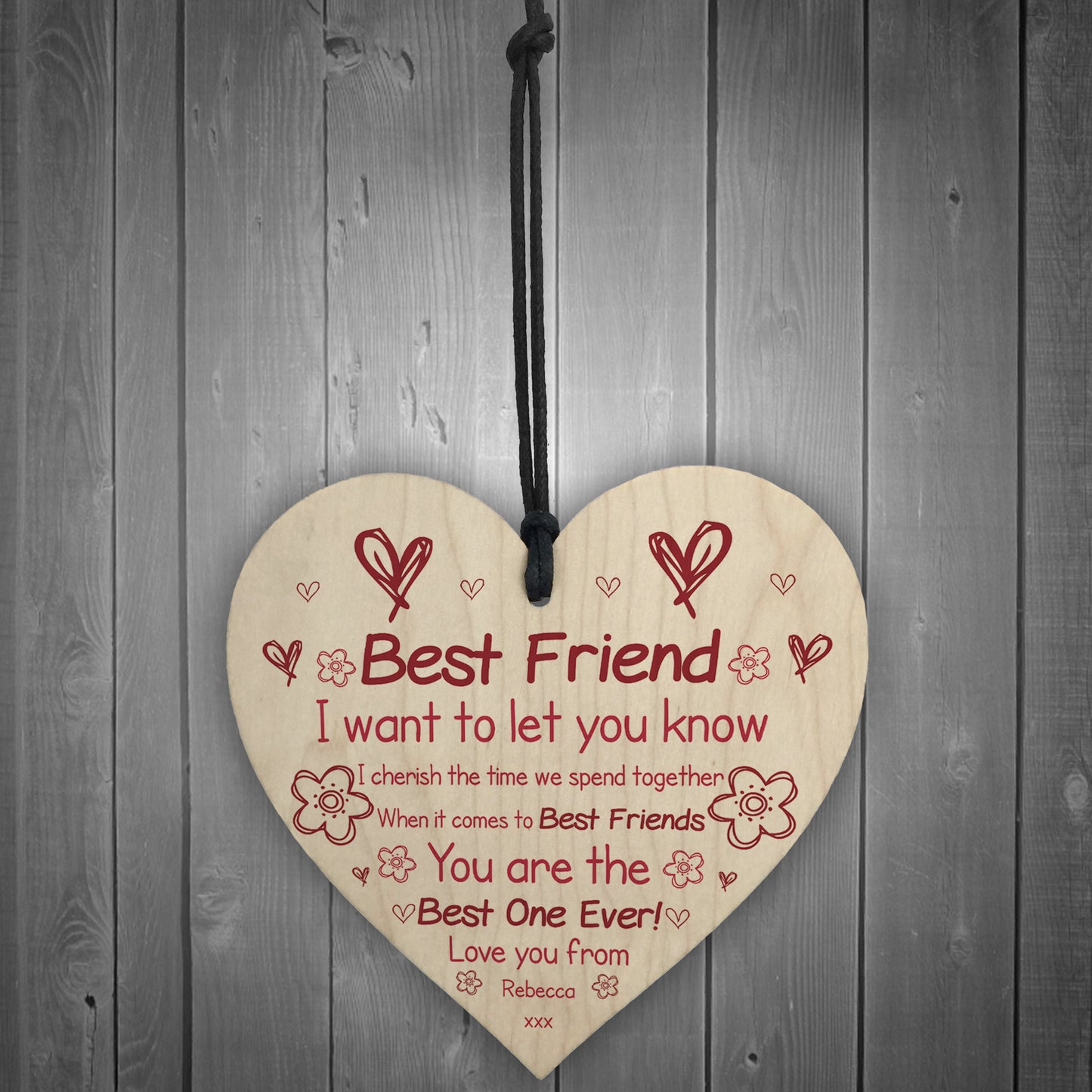 Personalised Gift For Best Friend Wood Friendship Heart Birthday