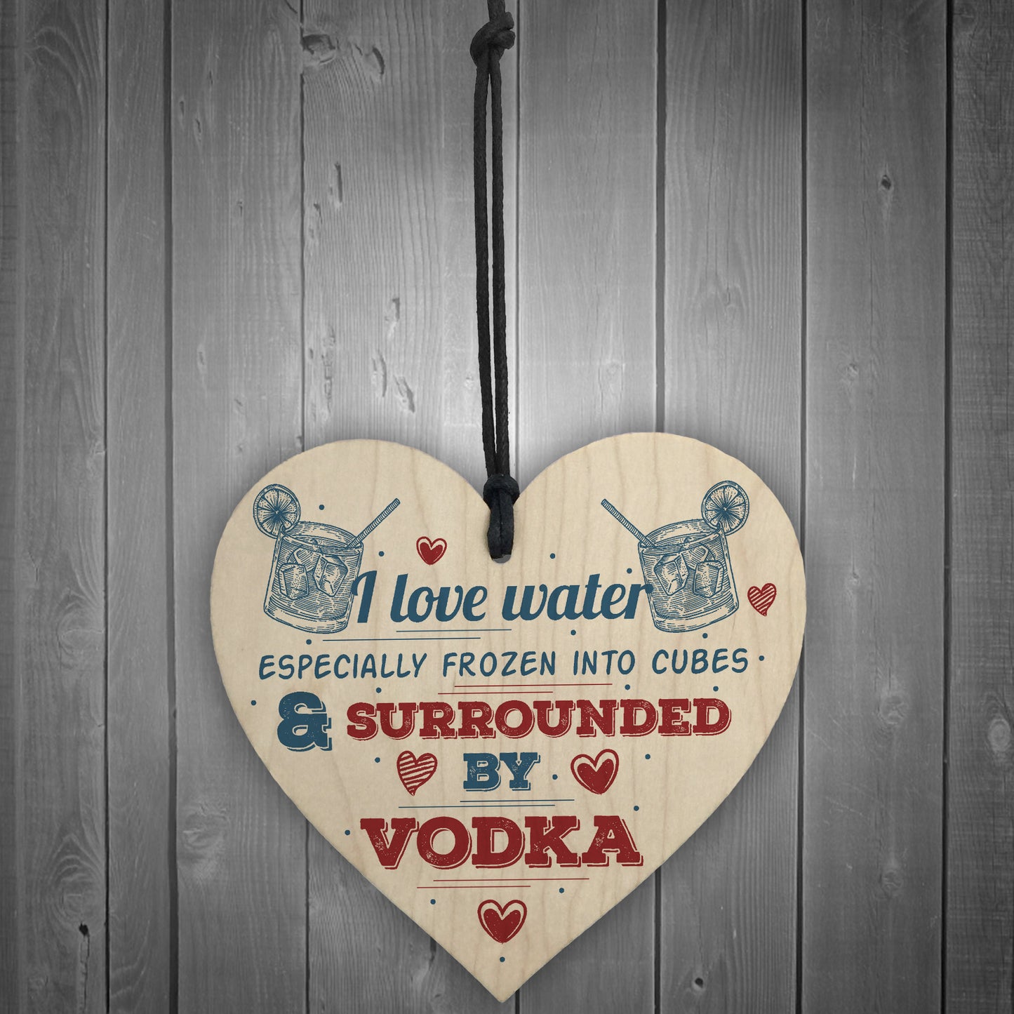 I Love Vodka Shabby Chic Hanging Wood Sign Friendship Home Gift