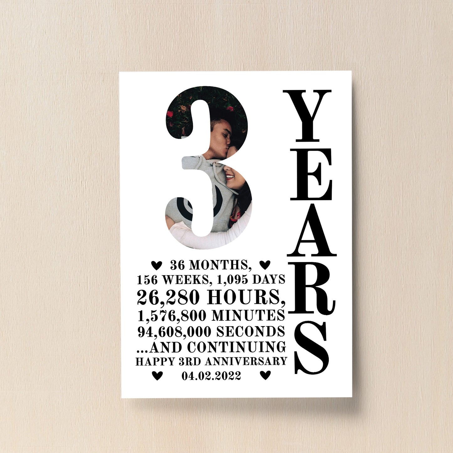 3rd Anniversary Gift Print Personalised Photo Husband Wife Him