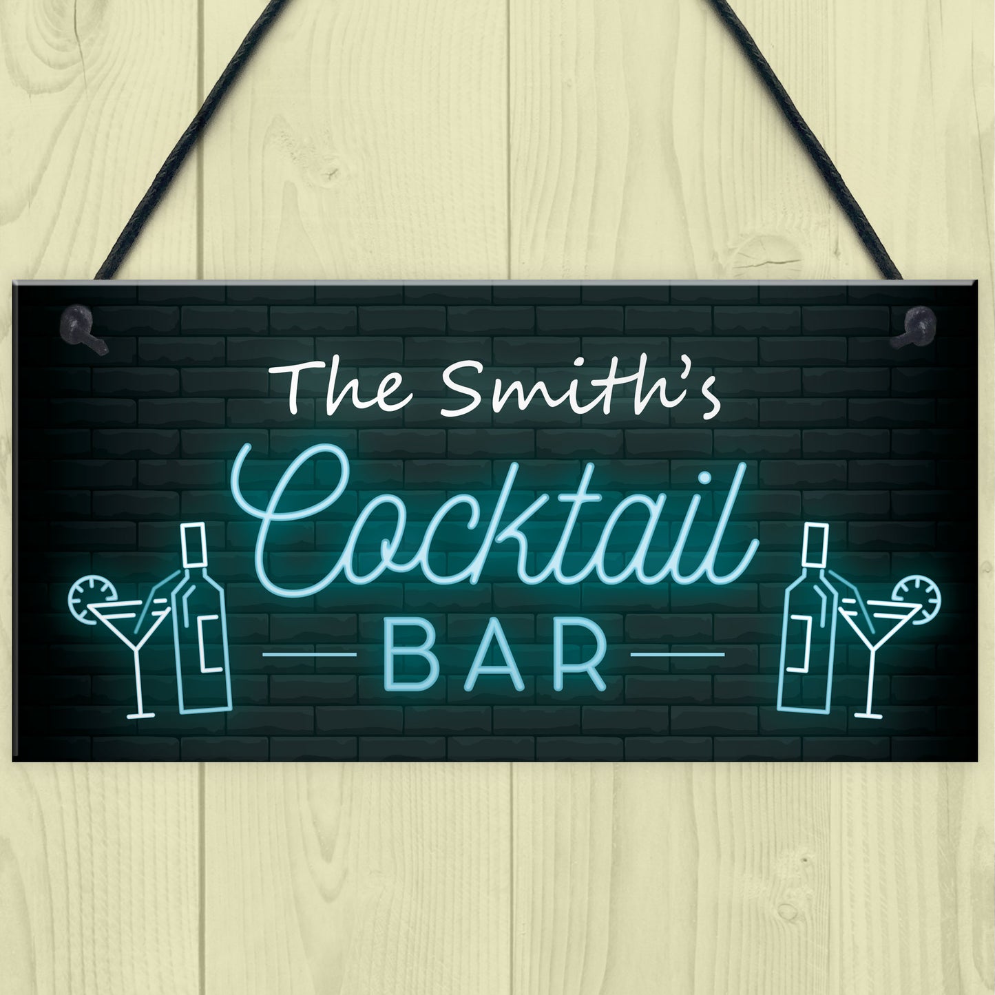 Personalised Cocktail Bar Neon Effect Hanging Decor Sign Novelty