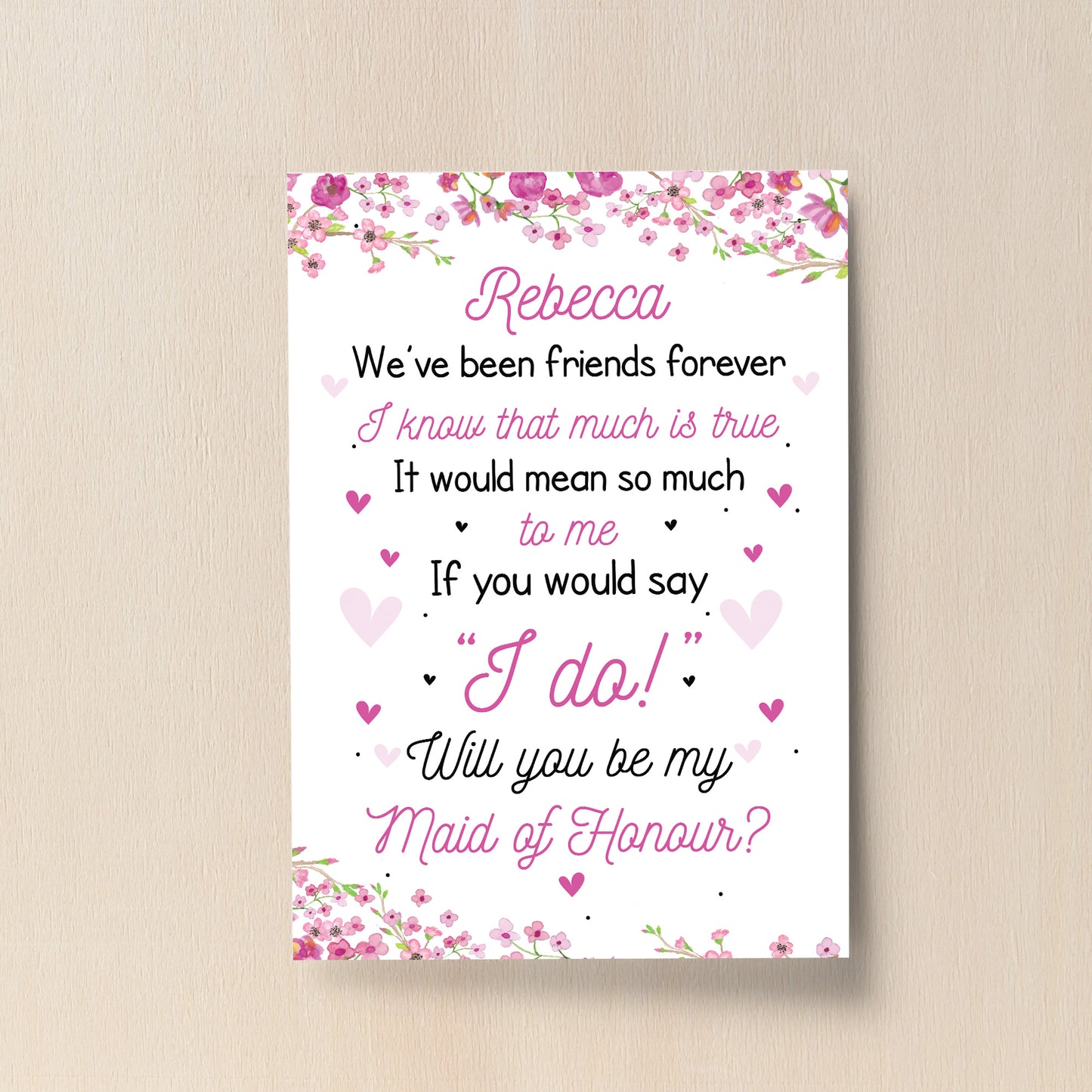 Personalised Will You Be My Maid of Honour Request Card Wedding