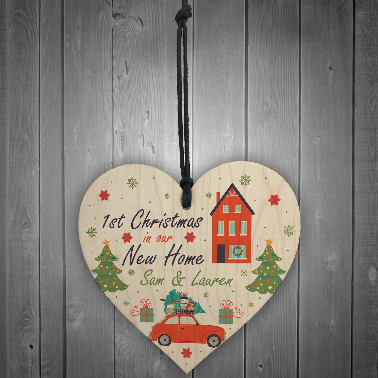 New Home Bauble Personalised Wood Heart Christmas Decoration