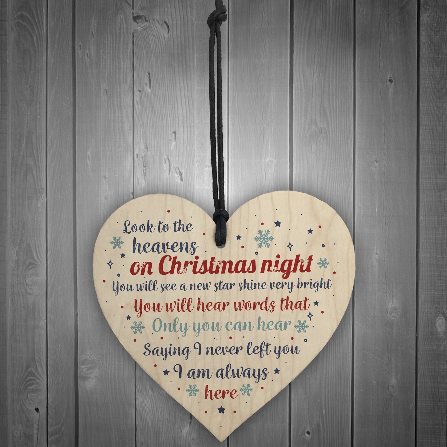 Christmas Memorial Decoration Bauble Wooden Heart Sign Keepsake
