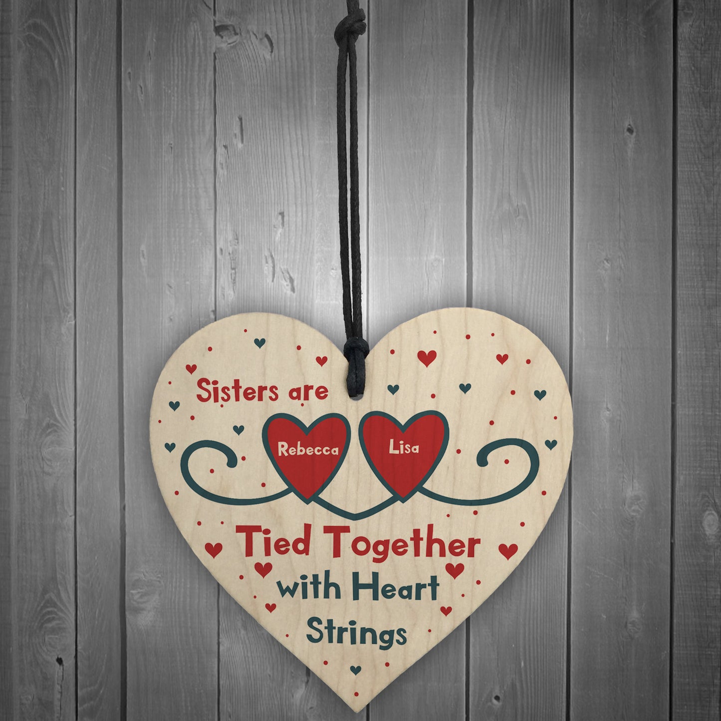 Gift For Sister Birthday Christmas Wood Heart PERSONALISED