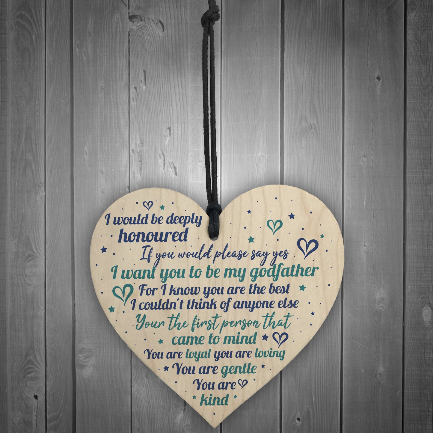 Godfather Wooden Heart Sign Keepsake Thank You Gift Christening