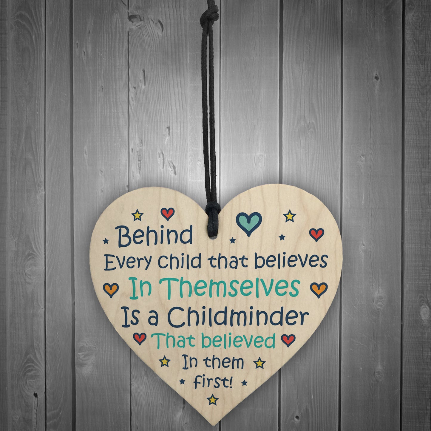 Wood Hanging Heart Thank You Gift for Childminder Teacher Friend