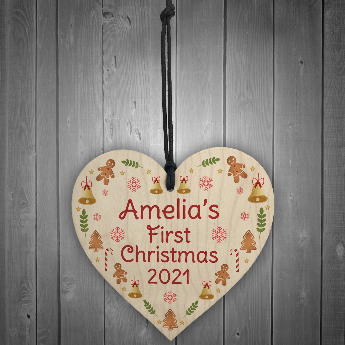 Personalised 1st Christmas Bauble New Baby Wood Heart Decoration