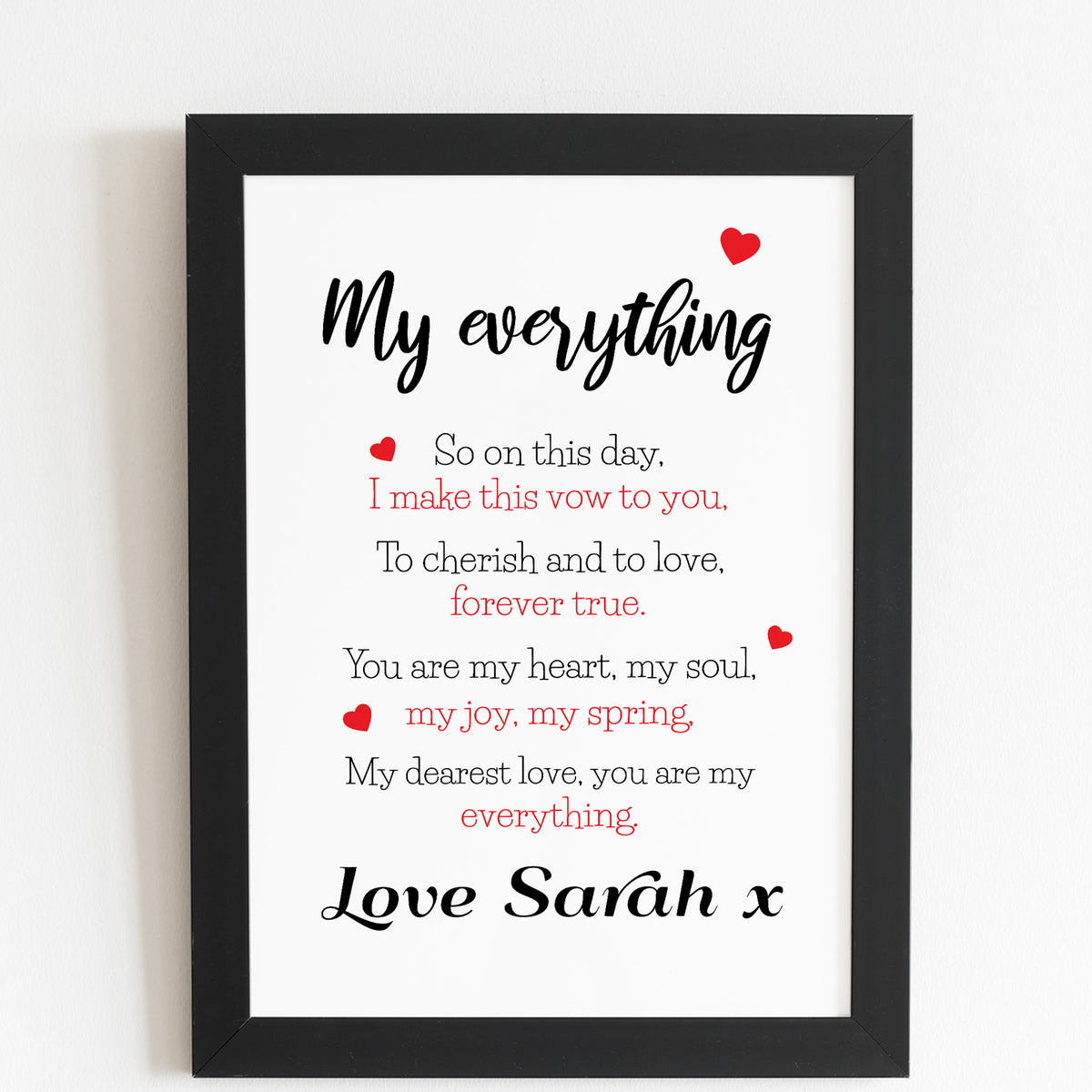 Personalised Valentines Anniversary Gift For Him Her Framed Poem
