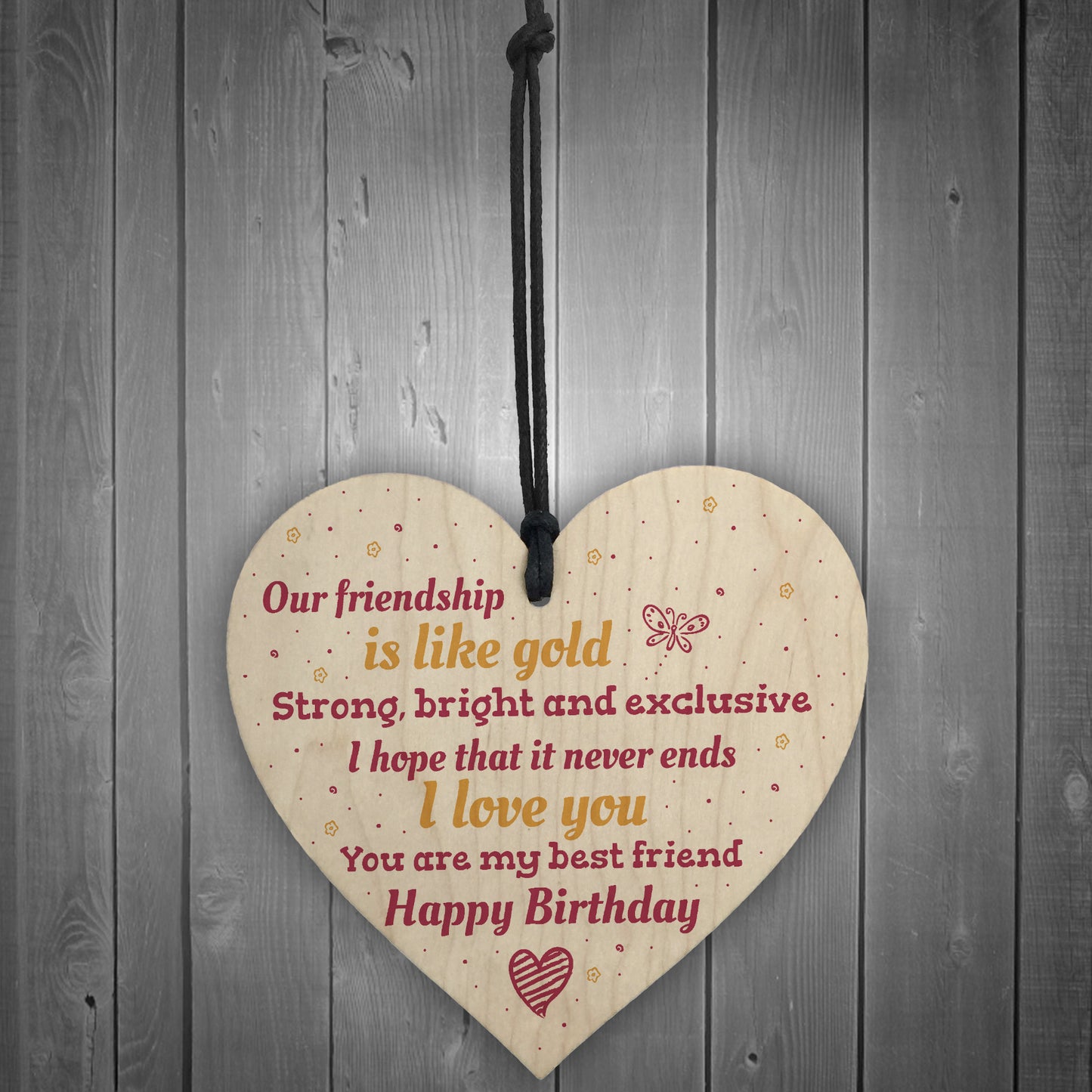 Handmade Happy Birthday Friendship Gift Wood Hanging Heart Sign