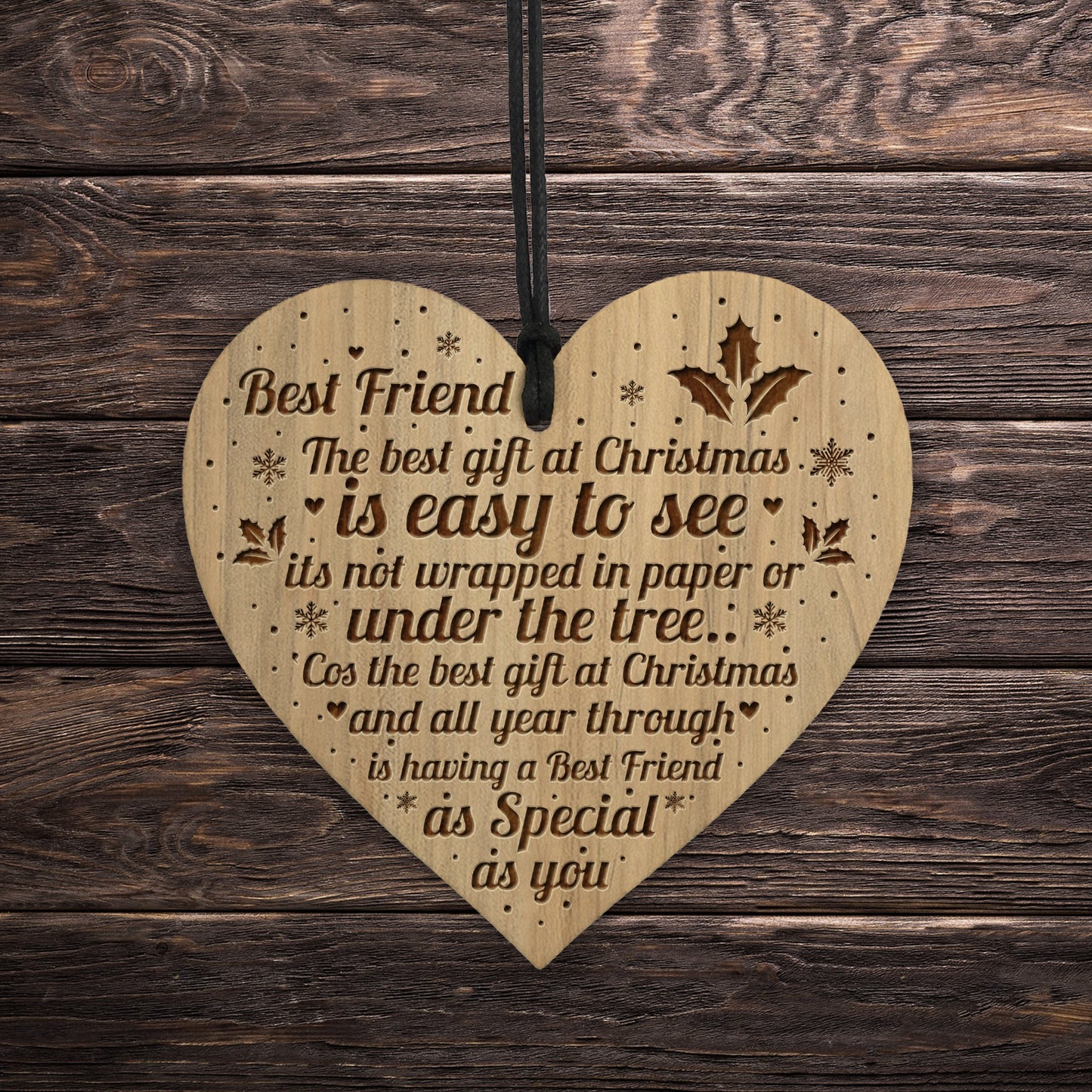 Best Friend Christmas Gift Engraved Wood Heart Friendship Plaque