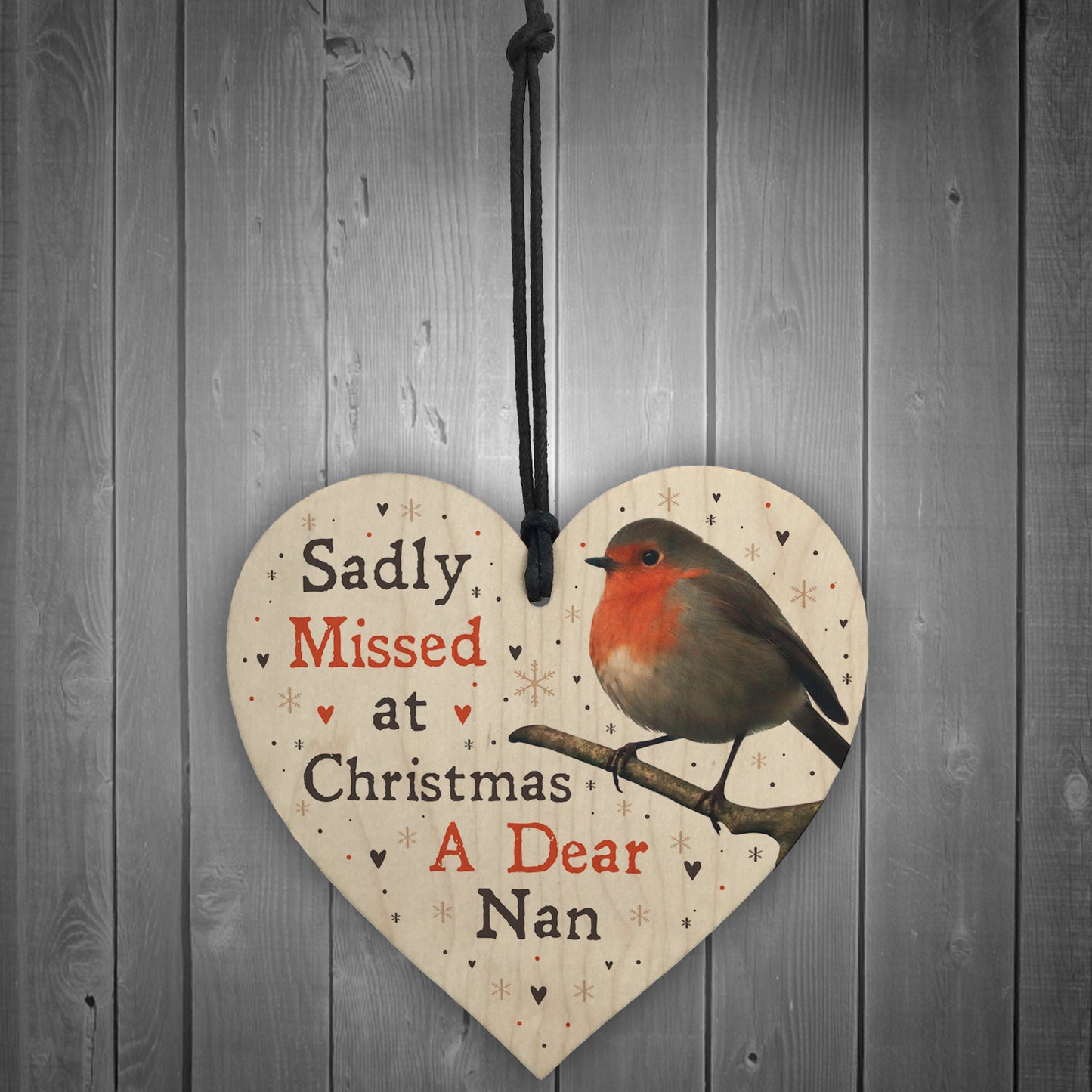 Christmas Robin Memorial Wood Heart Nan Memorial Gift Tree Decor