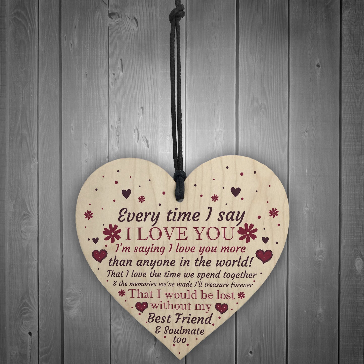 Soulmate Anniversary Gift Wood Heart Plaque Valentines Birthday