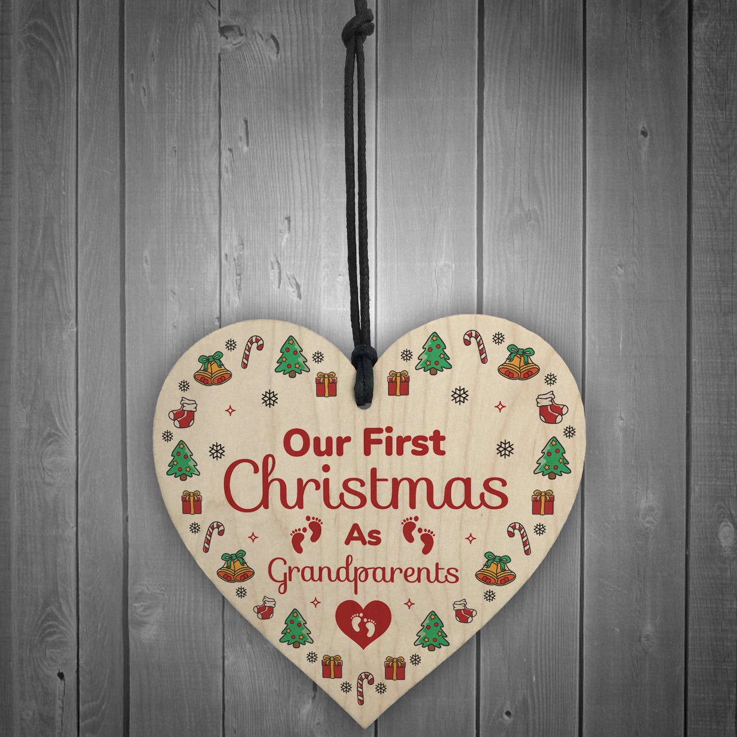 1st Christmas As Grandparents Bauble Wooden Heart Tree Decor