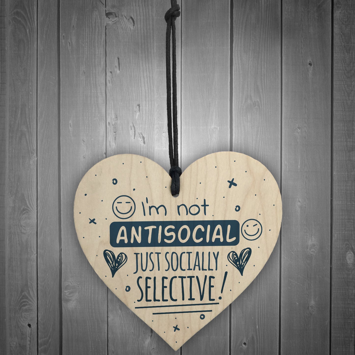 Not Antisocial Wooden Heart Friendship Plaques Sign Funny Family