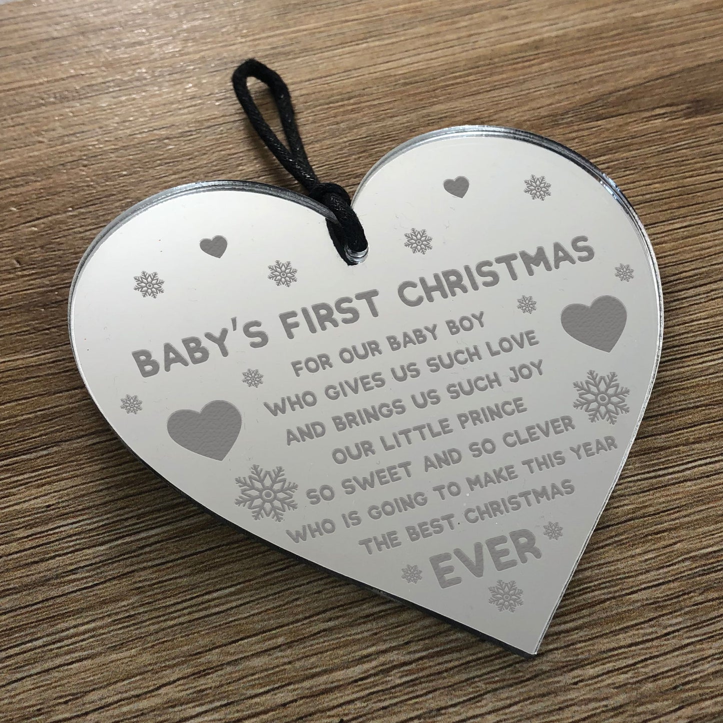Baby Boys First Christmas Decoration Engraved Heart Bauble