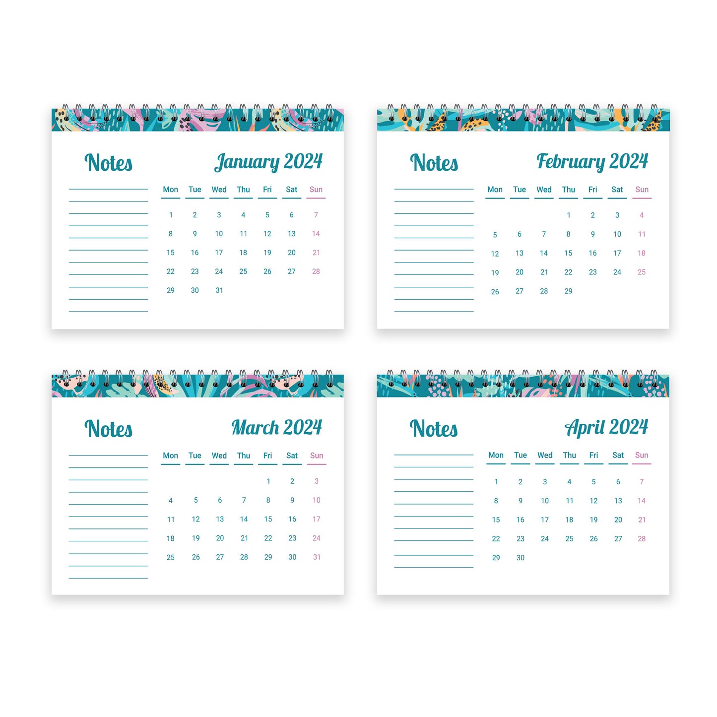 Tropical Theme Desktop Calendar 2024 Month To View Flip Calendar