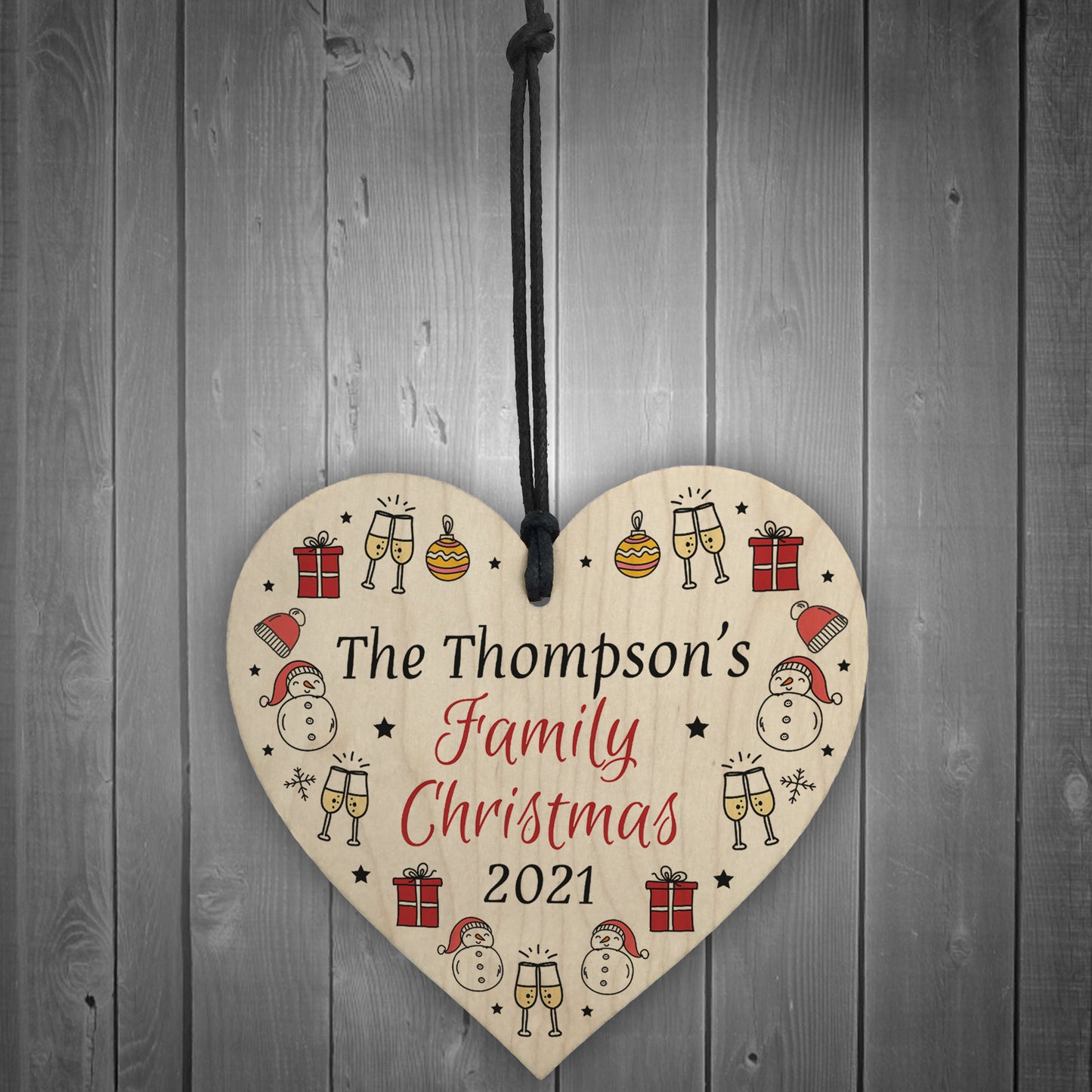 Personalised Christmas Tree Decoration For Family Wood Heart