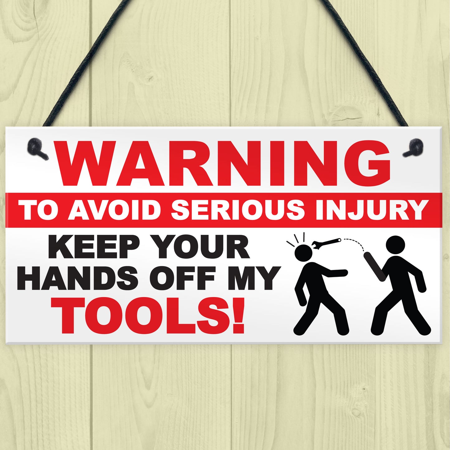 Warning Hands Off Tools Avoid Injury Funny Garage Hanging Plaque