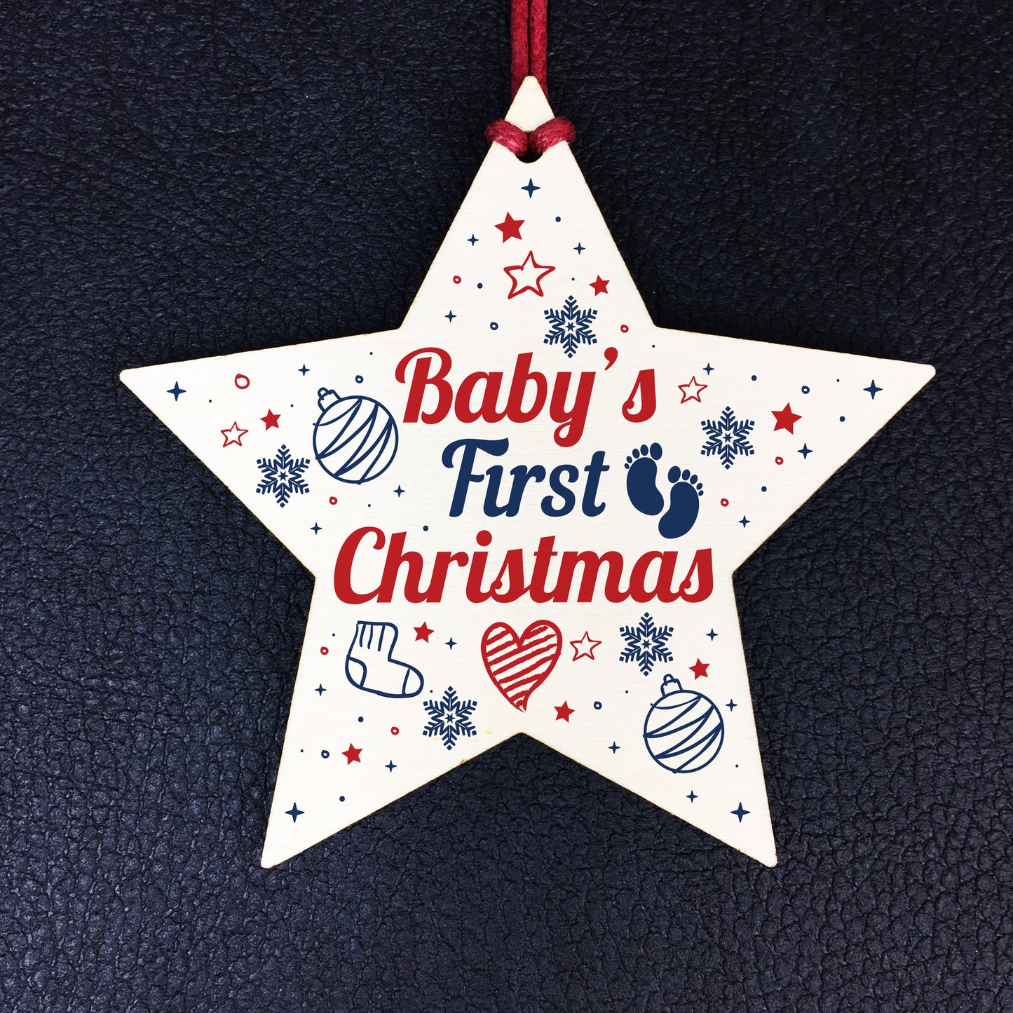 Babys First Christmas Gift Wooden Star Tree Bauble 1st Xmas Gift