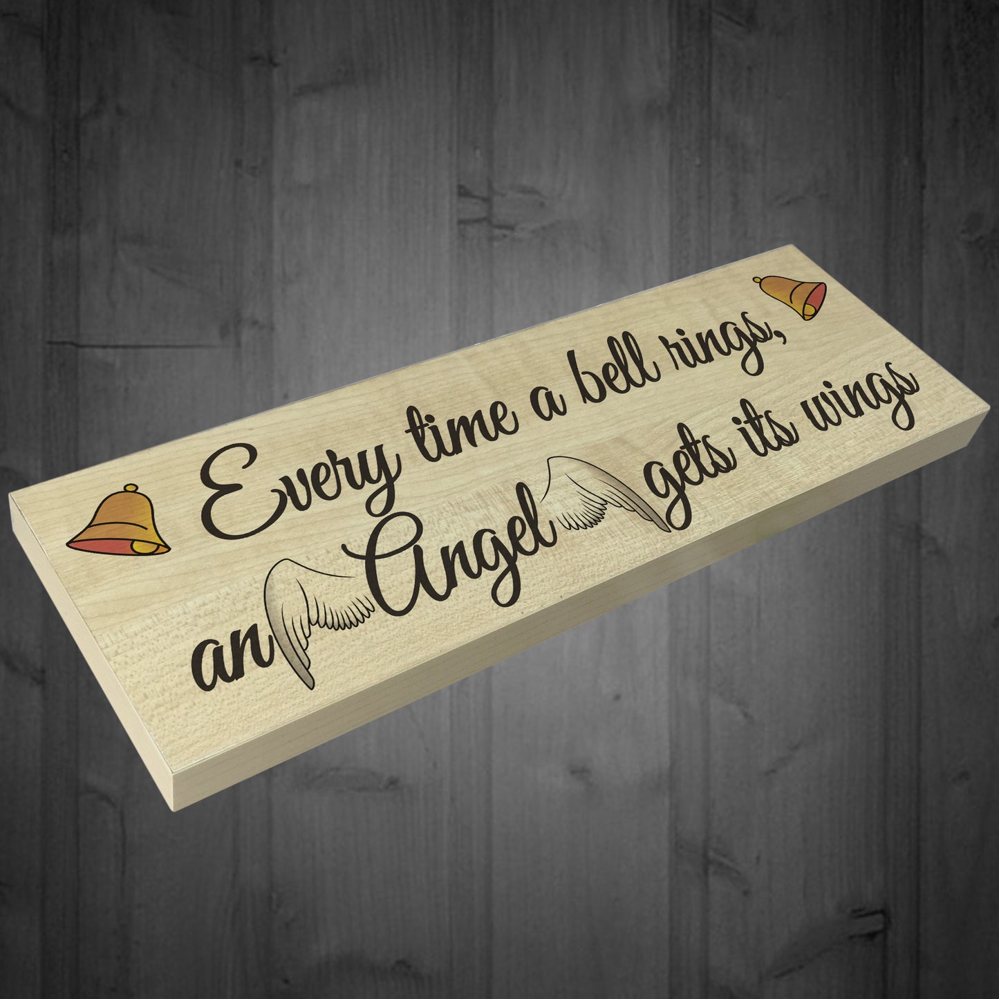 Bell Rings Angel Wings Wooden Freestanding Plaque Memorial Sign