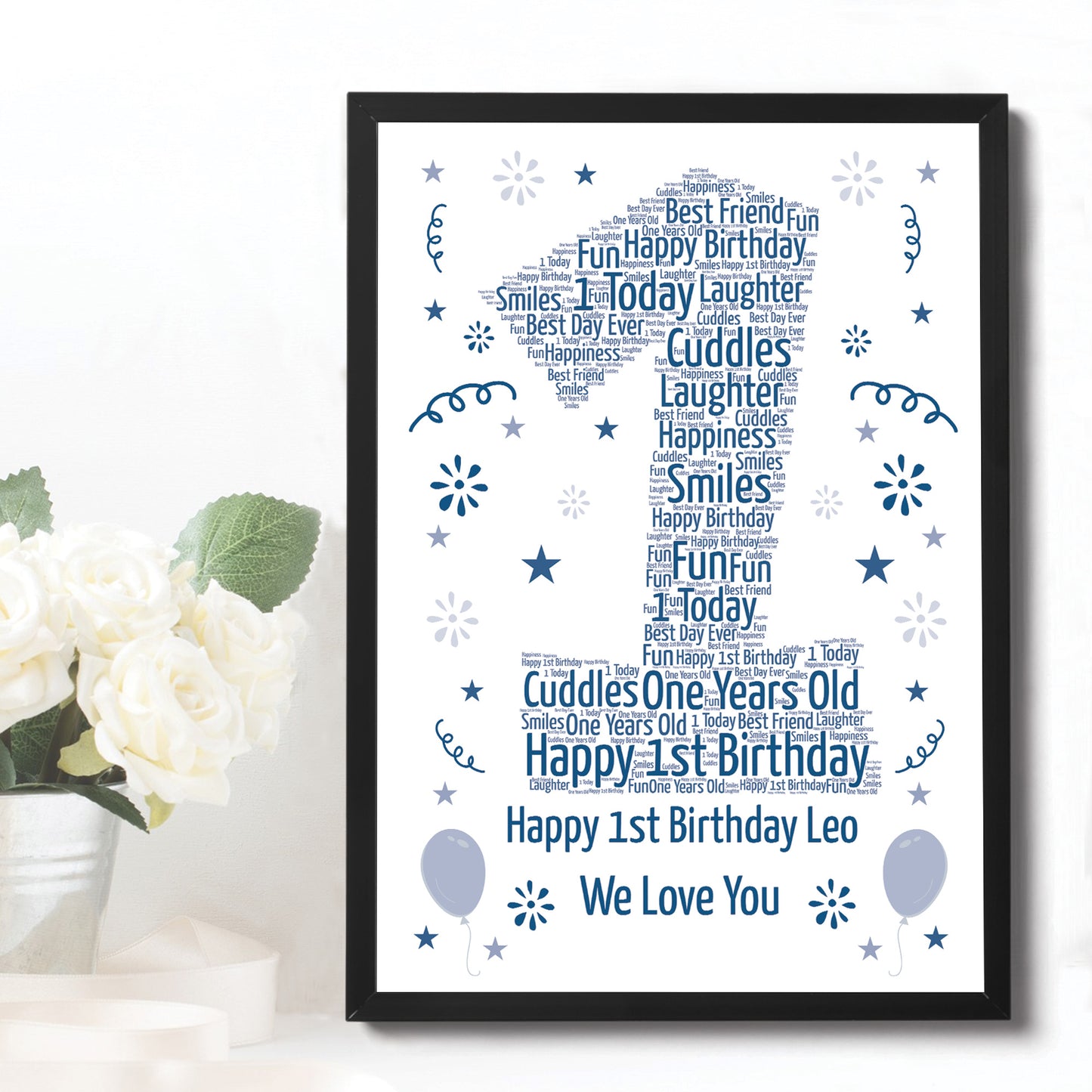 Personalised 1st Birthday Gift Framed Word Art Print Keepsake