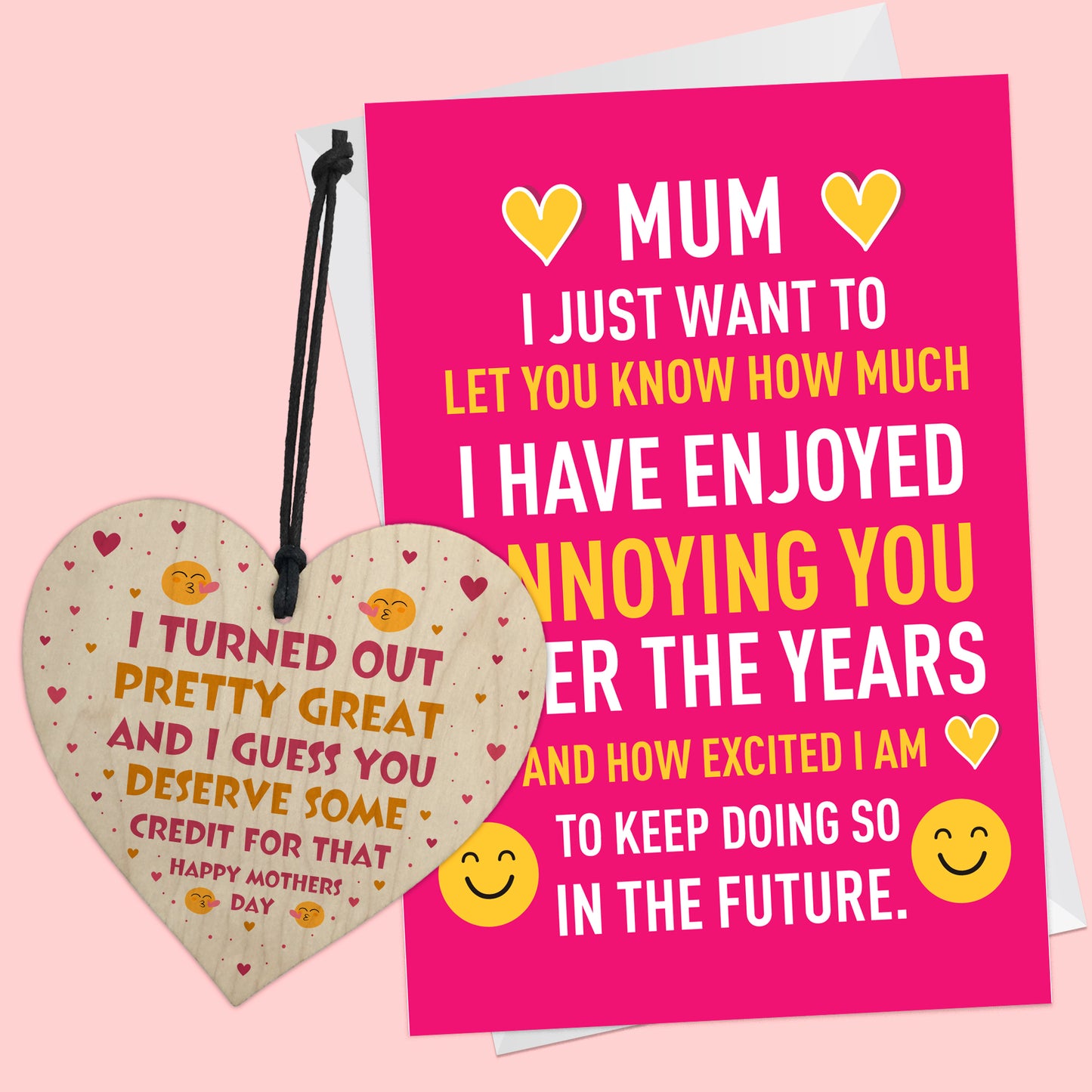 Mothers Day Funny Card And Wooden Heart Gift For Mum
