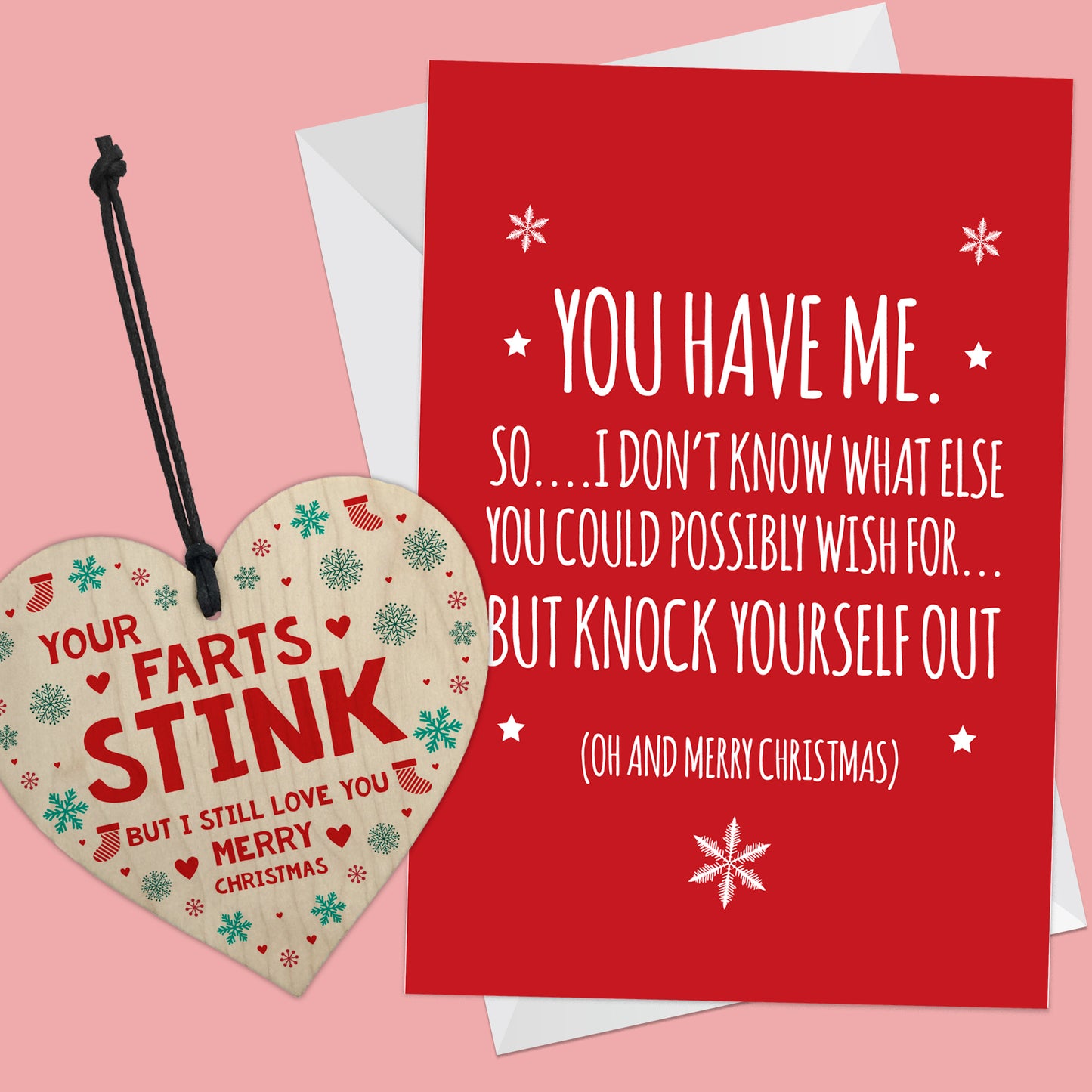 Christmas Card and Wooden Heart Gift For Boyfriend Husband Funny