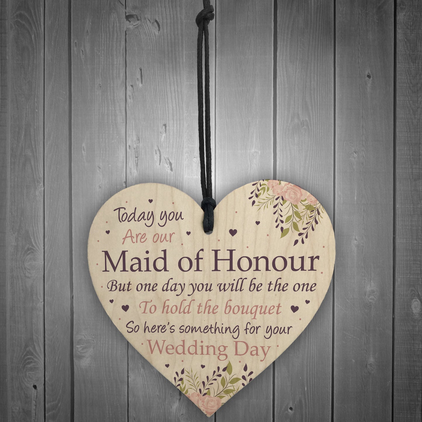 Maid Of Honour Wedding Gift Thank You Wood Heart Bouquet Decor