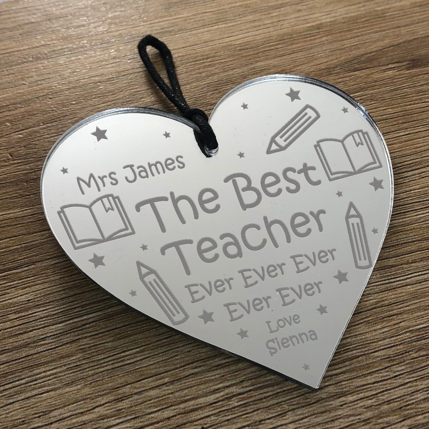 Personalised Best Teacher Gift Mirror Heart Gift For End Of Term