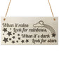 When It Rains Rainbows Stars Wooden Hanging Plaque Sign Gift