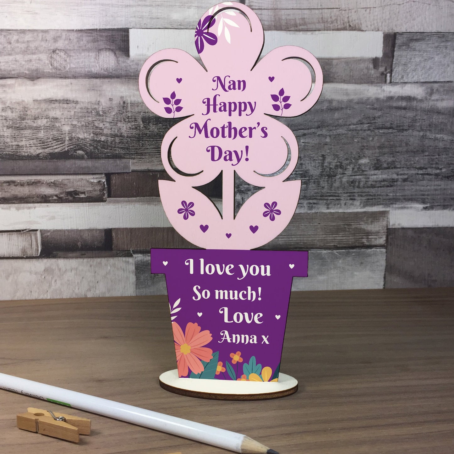 Mothers Day Gift For Nan Nanny Wood Standing Flower Love Gift