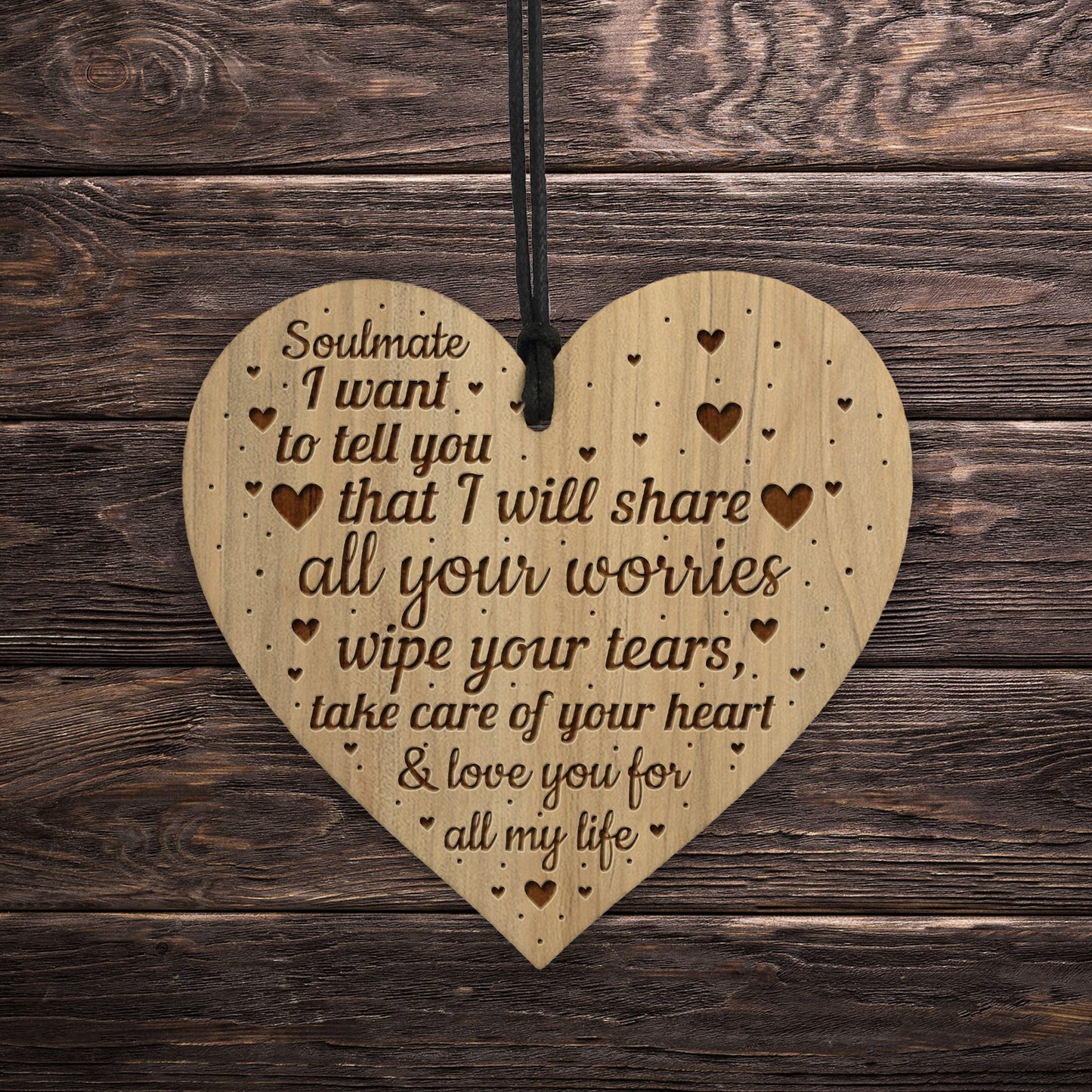 Soulmate Gift For Him Her Engraved Wood Heart Husband Wife Gift