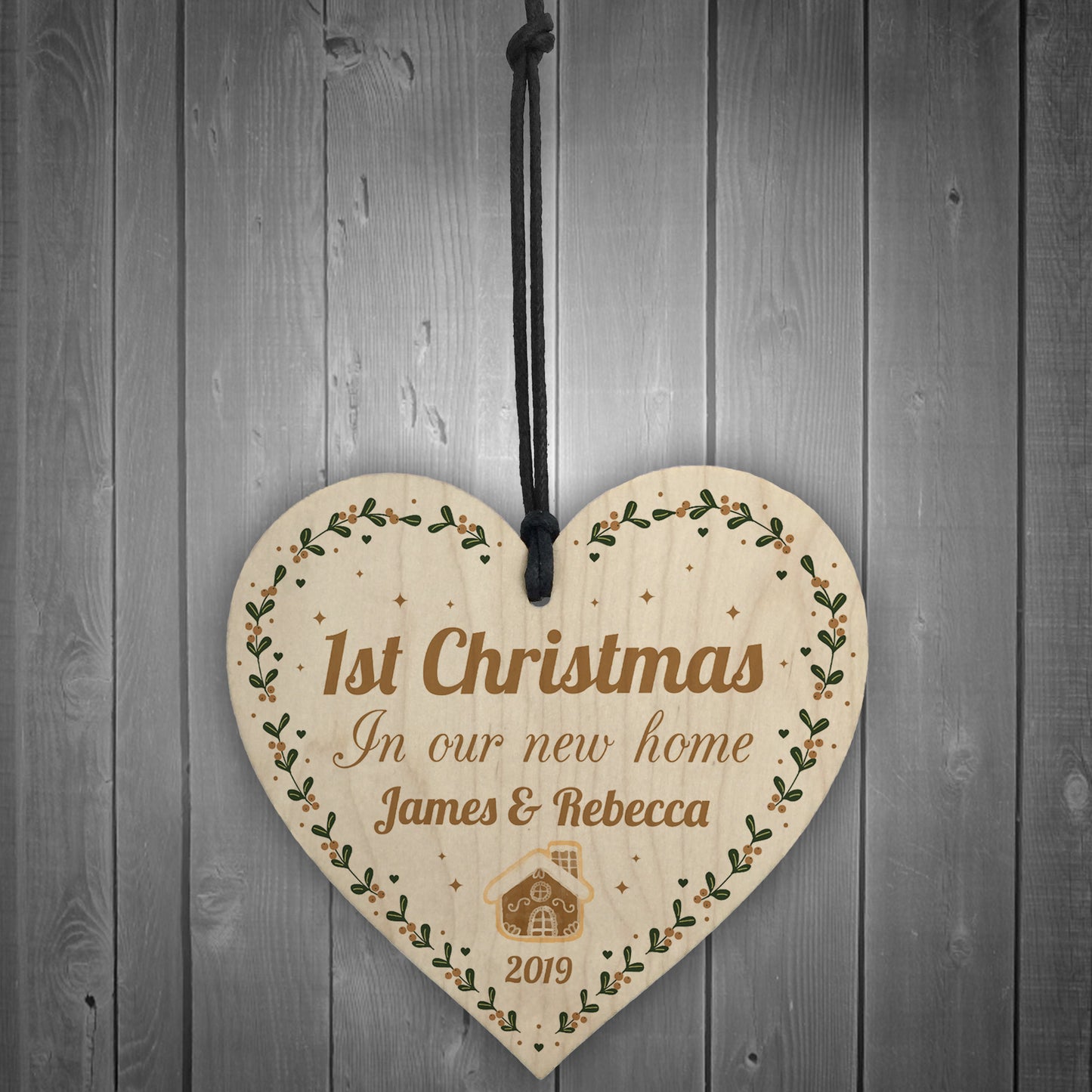 PERSONALISED First 1st New Home Tree Decoration Wood Heart