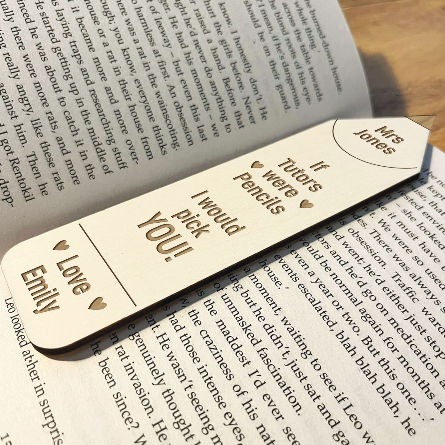 Engraved Wood Bookmark Tutor Gift Thank You Gift For Him Her