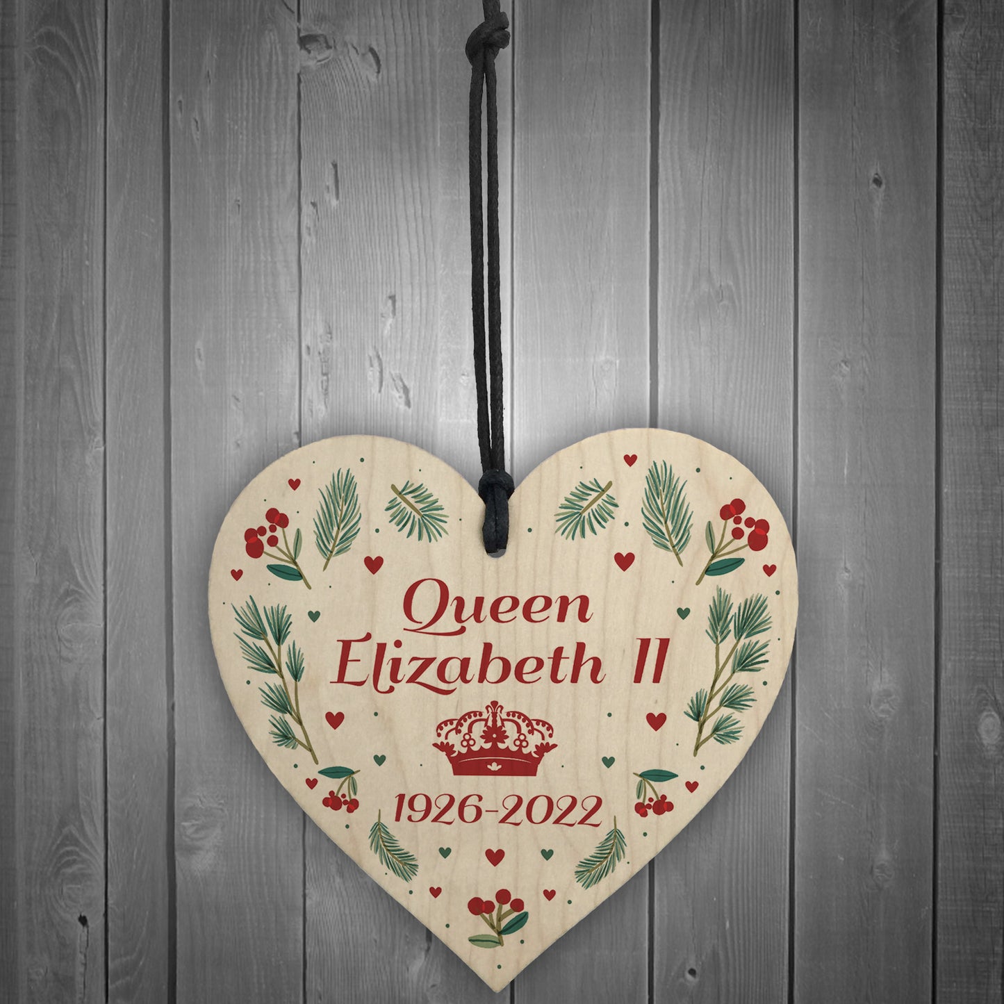 Memorial Sign For Queen Elizabeth II Wooden Heart In Memory