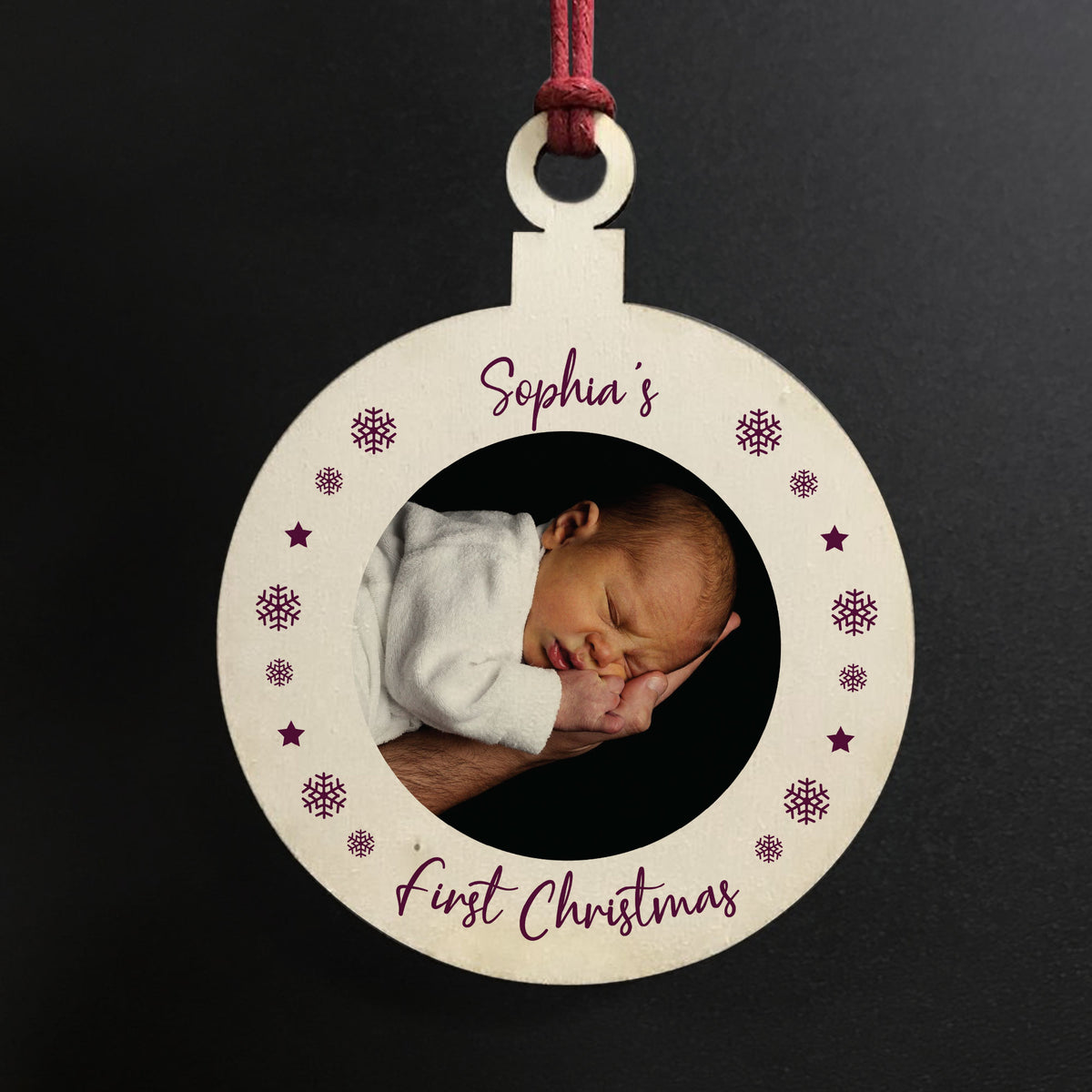 First Christmas Bauble Tree Decoration PERSONALISED Photo Baby