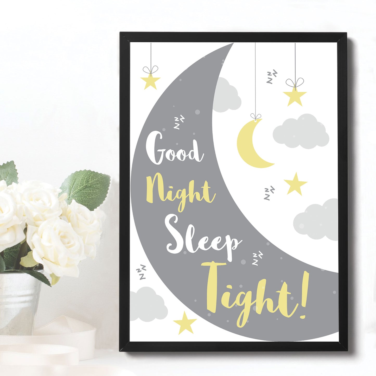 Grey Yellow Nursery Framed Prints / Wall Art For Baby Room Decor