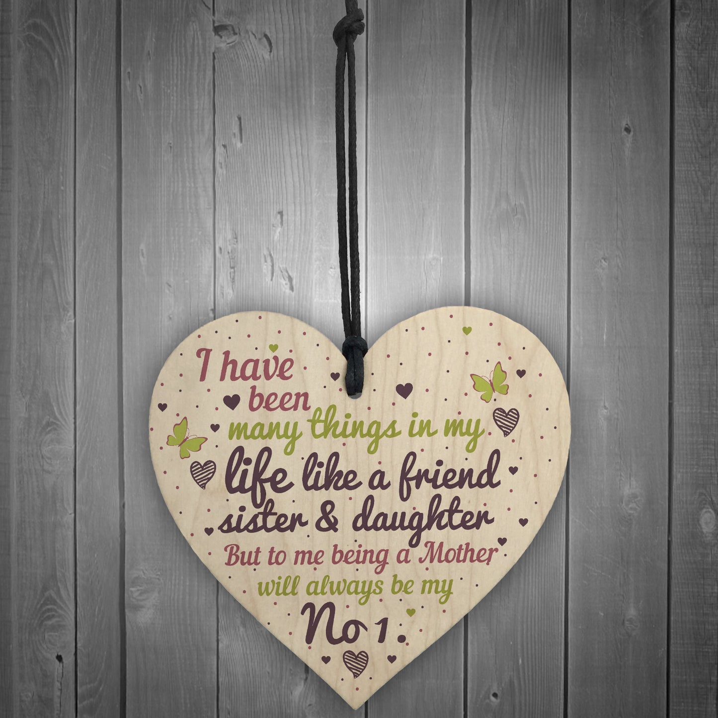 Mum Mother Sister Friendship Gift Wooden Heart Sign Chic Plaque