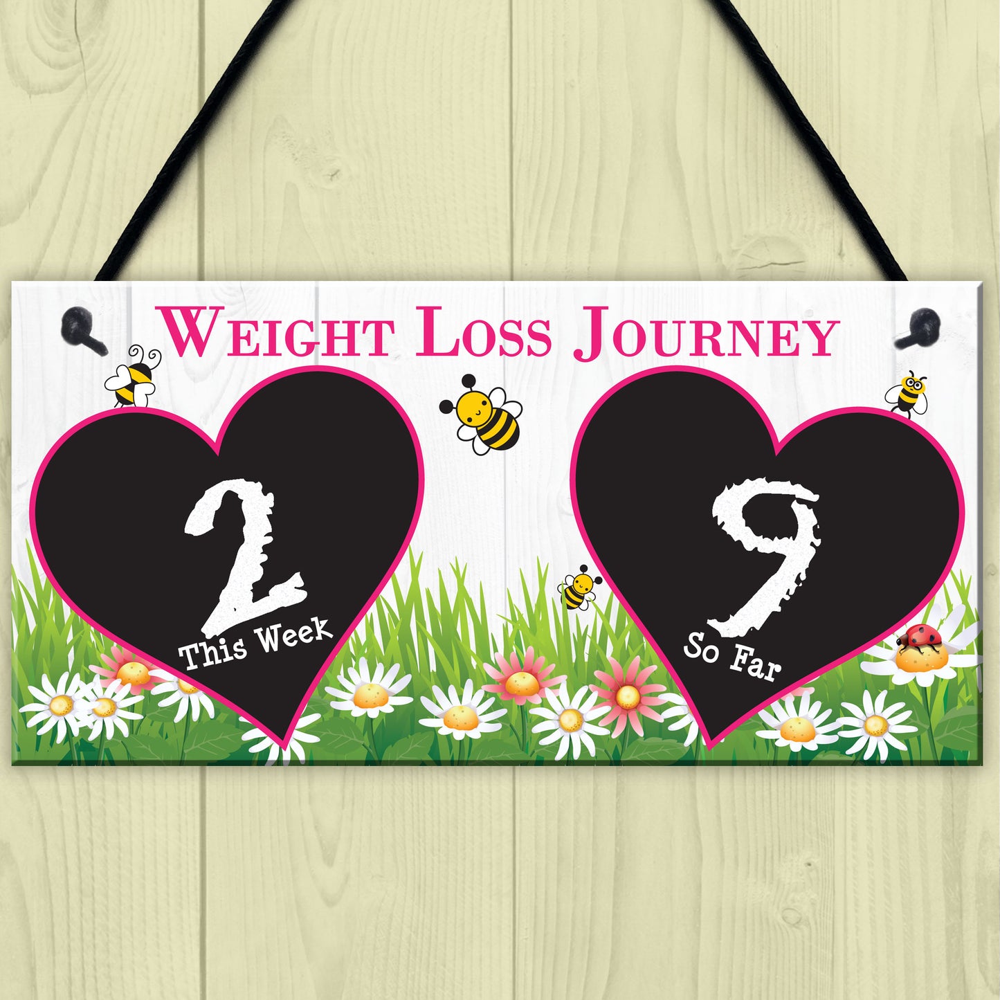 Weight Loss Tracker Chalkboard Bees Journey Hanging Plaque