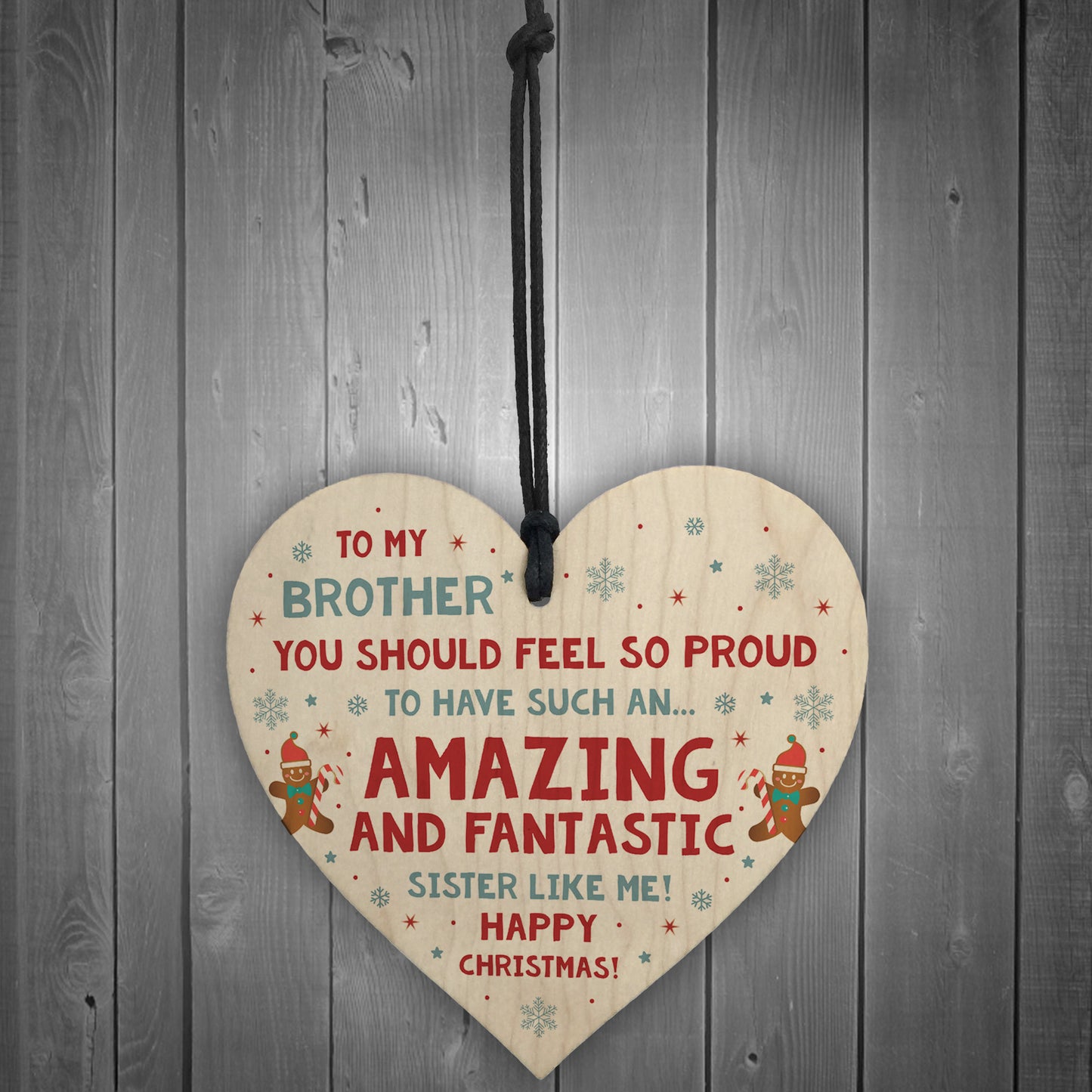 Funny Christmas Gift For Brother Funny Christmas Card Wood Heart