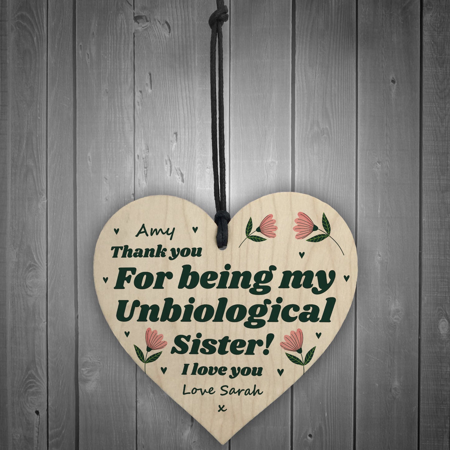 Best Friend Plaque Personalised Wooden Heart Unbiological Sister