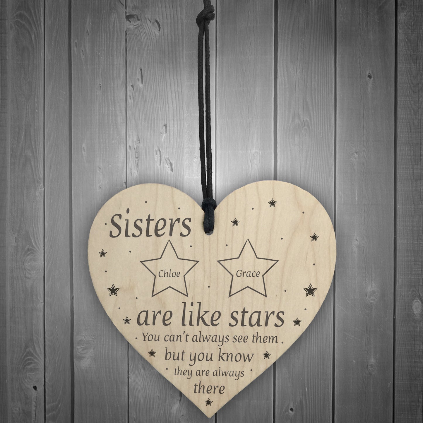 Sisters Are Like Stars Wooden Heart Thank You Gift For Birthday
