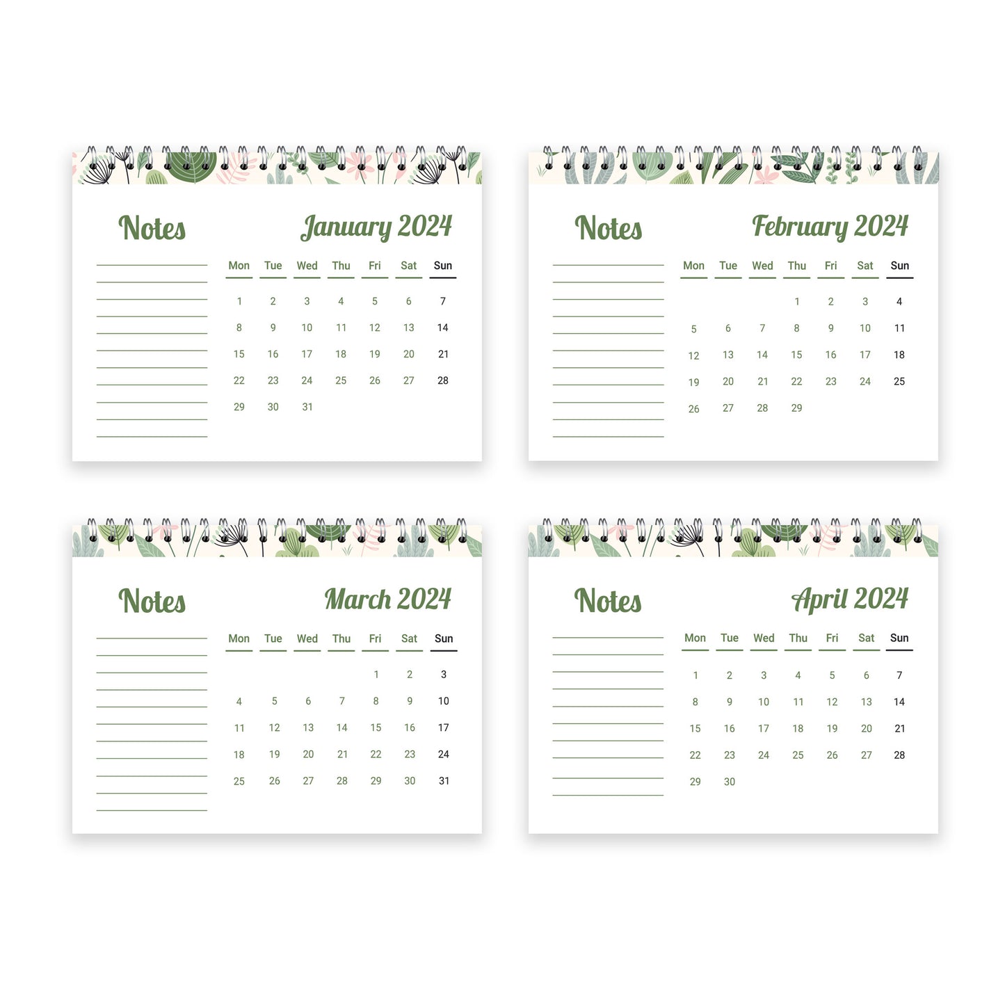 Botanical Flip Desktop Calendar Month To View Birthday Christmas