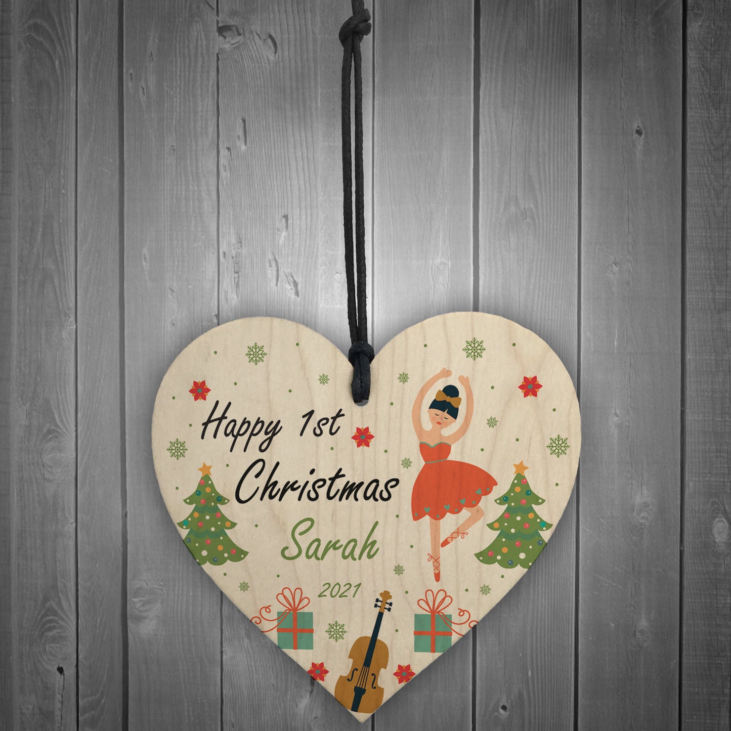 Happy 1st Christmas Any Name Daughter Gift Wood Hanging Heart